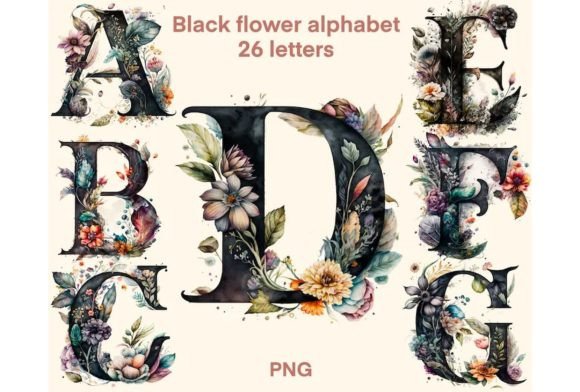 Download Alphabet Black Flowers Watercolor 26 PNG - Black flowers Collection