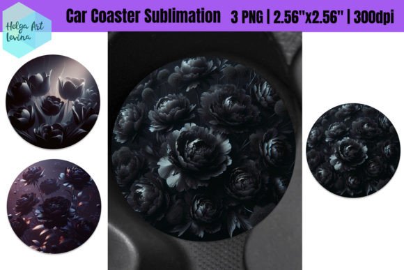 Download Black Flowers Car Coaster Sublimation - Black flowers Collection