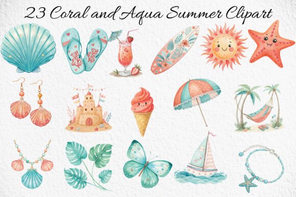 Download Coral and Aqua Summer Clipart - Premium Resources