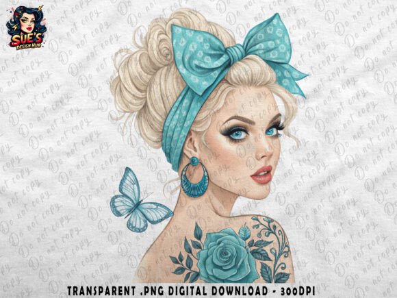 Download Aqua Rose Tattoo Girl | Elegant Blue Bow - Premium Resources