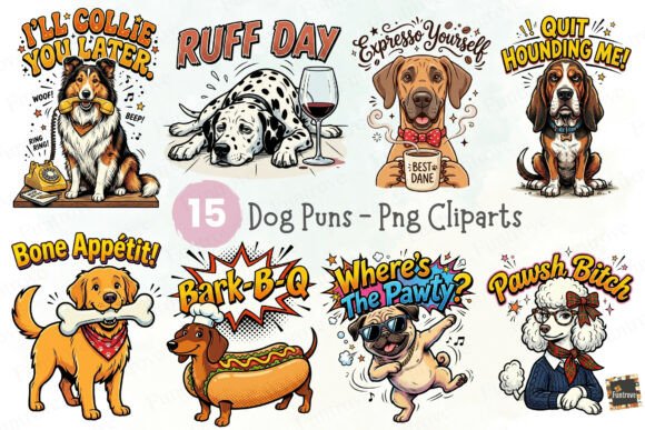 Download Cartoon Dog Puns Clipart Bundle PNG - Cartoon dog Collection