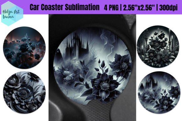 Download Black Flowers Car Coaster Sublimation - Black flowers Collection