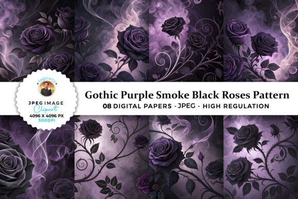 Download Gothic Purple Smoke Black Roses Pattern - Purple Collection
