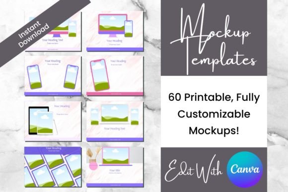 Download 60 Digital Product Mockups - Pink Purple - Purple Collection