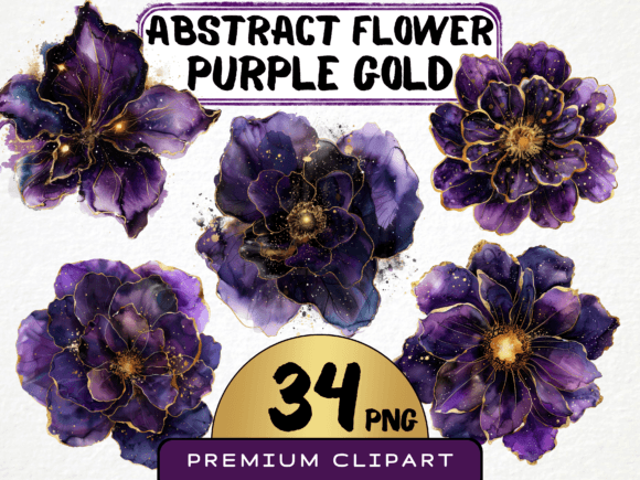 Download Abstract Purple Gold Flower Clipart PNG - Purple Collection